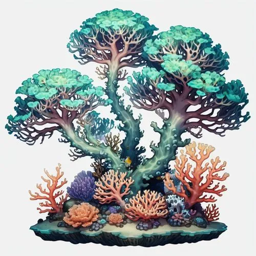 tree mushroom,bonsai tree,mushroom island,coral guardian,bonsai,bubblegum coral,Illustration,Abstract Fantasy,Abstract Fantasy 11