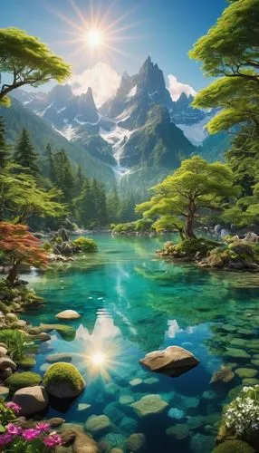 landscape background,fantasy landscape,background view nature,beautiful landscape,nature landscape,cartoon video game background,full hd wallpaper,fantasy picture,river landscape,mountain landscape,mountain spring,mountain scene,mountainous landscape,beautiful lake,japan landscape,landscapes beautiful,natural scenery,the natural scenery,landscape nature,fairy world,Photography,General,Realistic