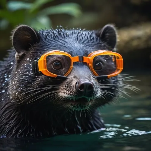 binturong,water marten,wilderotter,aquatic mammal,mustelid,swimming goggles,north american raccoon,otterness,otterman,otterlo,otter,racoon,beavers,loutre,otterloo,otterson,orbison,virunga,goggles,racoons,Photography,General,Cinematic