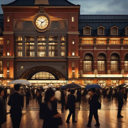 tokyo station,osaka station,berlin central station,speicherstadt,unterer marktplatz,french train station,hafencity,toulouse,large market,old trading stock market,old stock exchange,the market,stock exchange broker,clock face,market introduction,the train station,station clock,stock exchange,hamburg,central station,Conceptual Art,Oil color,Oil Color 11