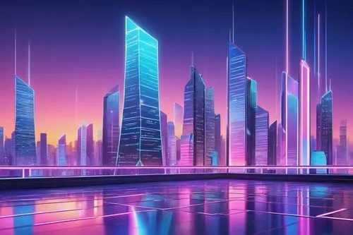 futuristic landscape,cybercity,cityscape,metropolis,cybertown,cyberport,colorful city,city skyline,synth,fantasy city,futuristic,cyberia,guangzhou,cyberscene,cyberworld,skyscrapers,cyberpunk,cityzen,city blocks,3d background,Illustration,Japanese style,Japanese Style 01