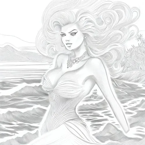 the sea maid,siren,aphrodite's rock,aphrodite,merfolk,mermaid background,wind wave,rogue wave,the wind from the sea,lineart,rusalka,mermaid vectors,mono-line line art,cybele,sea fantasy,the beach pear