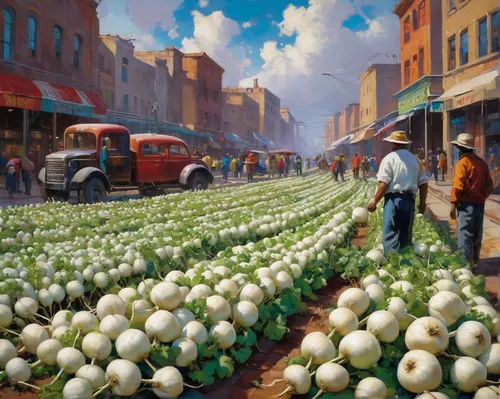 Imagine a dystopian world where white turnips are the only food source that keeps people alive.,farmers market,farmer's market,vegetable market,the market,market,market vegetables,white onions,vegetab