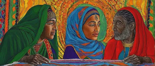 indigenous painting,three wise men,khokhloma painting,the three wise men,indian art,contemporary witnesses,anmatjere women,oil painting on canvas,color pencils,shamanism,colourful pencils,colored pencils,glass painting,african woman,coloured pencils,color pencil,oil pastels,colour pencils,druids,shamanic,Illustration,Realistic Fantasy,Realistic Fantasy 41