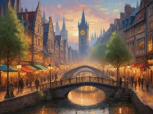 shanghai disney,delft,world digital painting,düsseldorf,fantasy city,bremen,utrecht,violet evergarden,frankfurt,muenster,colorful city,speicherstadt,amsterdam,paris,cityscape,ulm,fantasy picture,hamburg,medieval town,europe,Conceptual Art,Oil color,Oil Color 10