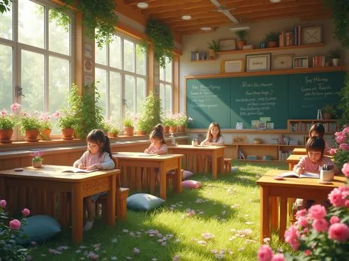 classroom,kindergarten,school design,schoolroom,class room,study room,classrooms,cafeteria,nursery,dandelion hall,school benches,prekindergarten,cafeterias,children's interior,lunchroom,children's room,schoolrooms,studio ghibli,ghibli,montessori,Photography,General,Realistic