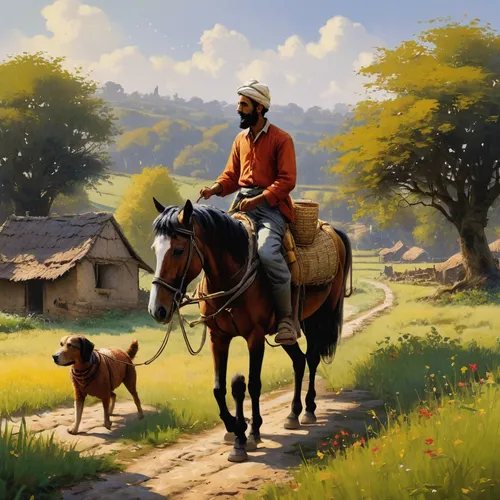 man and horses,horse herder,rural landscape,american frontier,hunting scene,pilgrims,western riding,rural,the wanderer,sikh,farmer in the woods,nomadic people,horseback,shepherd,east-european shepherd,traveller,farmer,covered wagon,farm landscape,caravan,Art,Classical Oil Painting,Classical Oil Painting 32