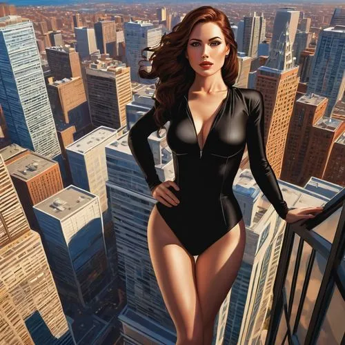 super heroine,spy,black widow,high-rises,photo session in bodysuit,high-rise,bodysuit,wonder woman city,femme fatale,businesswoman,high rise,catwoman,spy visual,sprint woman,high rises,business woman,highrise,above the city,vertigo,tall buildings,Illustration,American Style,American Style 03