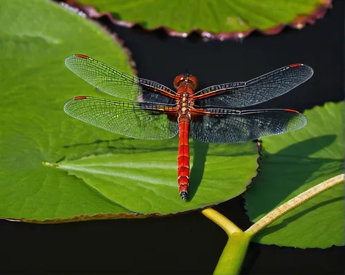 Write a poem capturing the delicate beauty of Trithemis annulata perched on a lily pad.,red dragonfly,spring dragonfly,trithemis annulata,damselfly,dragonfly,dragonflies and damseflies,dragon-fly,coen