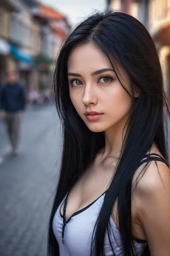 realistic portrait armpit look, Beauty of a girl with long straight black hair, looking at the camera beauty beauty --人像. (NSFW:1.3),asian woman,asian girl,asian semi-longhair,vietnamese woman,eurasia