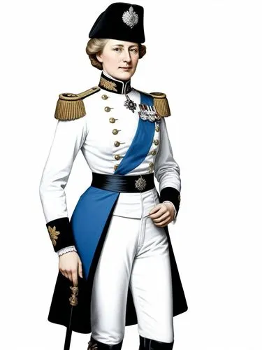 Fit my distinguished Prussian friend, Dame Colonel-General Ficky-Louise von Manteuffel, with a tight-fitting ladies' uniform.,a man in uniform with an umbrella standing next to his,napoleon bonaparte,