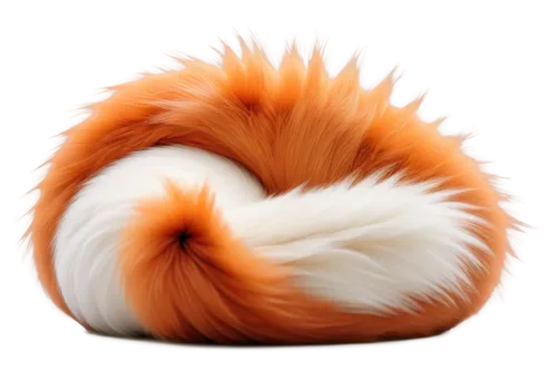 Fluffy fox tail, soft fur, orange white colors, bushy shape, curled up, lying down, warm lighting, shallow depth of field, cinematic composition, 3/4 view, HD texture, realistic rendering.,the fluffy 