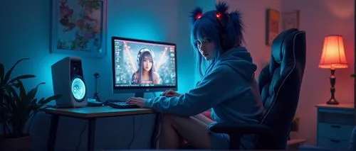 girl at the computer,hikikomori,man with a computer,computer addiction,girl studying,anime 3d