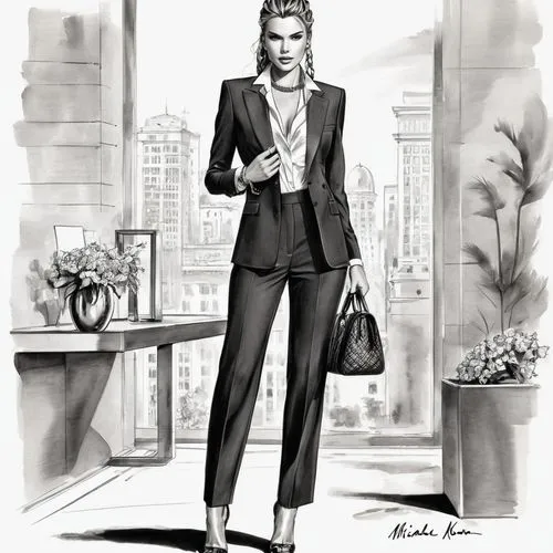 businesswoman,woman in menswear,business woman,business girl,fashion sketch,bussiness woman,delvaux,businesswomen,business women,woodsen,women fashion,fashion vector,gentlewoman,advertising figure,eveningwear,attendant,art deco woman,streitfeld,editorialist,breakfast at tiffany's,Illustration,Black and White,Black and White 34