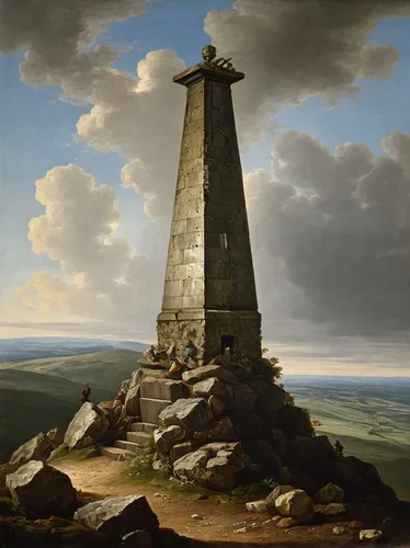 obelisk,obelisk tomb,groenendael,monument protection,fountain of the moor,hermannsdenkmal,emperor wilhelm i monument,burial mound,daymark,scottish folly,ring of brodgar,russian pyramid,robert duncanson,tower of babel,conical hat,taunus,megalith,dutch windmill,dutch landscape,chalk stack,Art,Classical Oil Painting,Classical Oil Painting 25