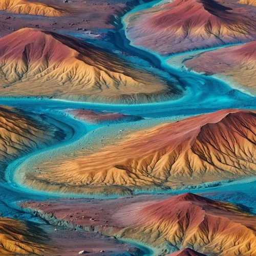 colorful grand prismatic spring,volcanic landscape,danxia,the atacama desert,lakebeds,geomorphic,aerial landscape,atacama desert,vapors over grand prismatic spring,namib desert,arid landscape,landform,flaming mountains,tailings,colorful water,grand prismatic spring,badwater basin,meanders,river delta,namib,Photography,General,Realistic