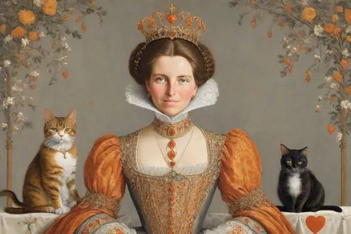 elizabeth i,portrait of a woman,woman holding pie,jane austen,bellini,portrait of a girl,cat portrait,elizabeth nesbit,tudor,queen anne,étouffée,portrait of christi,romantic portrait,cointreau,gothic portrait,barbara millicent roberts,porcelaine,crème anglaise,woman sitting,napoleon cat,Digital Art,Classicism