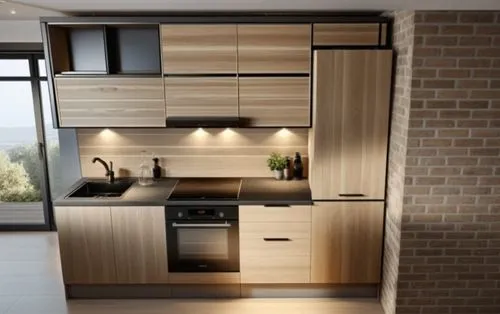 un moderno contrasto di colori tar ardesia e nero con finiturew ner a contrasto con il calore del legno regalano agli ambienti un tocco di calore sofisticato ,a kitchen has dark counter tops and a lar