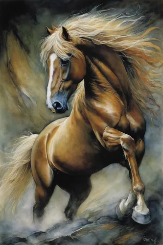 Icelandic Horse Painting - Tantrum by Mary Leslie,belgian horse,equine,arabian horse,horse running,palomino,painted horse,galloping,a white horse,horse,quarterhorse,gallop,mustang horse,wild horse,haf