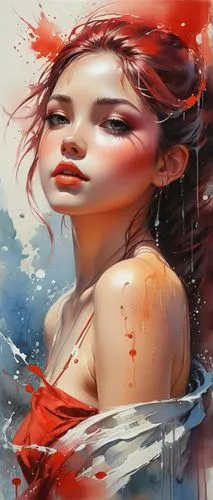 red paint,art painting,painting technique,meticulous painting,oil painting on canvas,fantasy art,glass painting,siren,on a red background,mystical portrait of a girl,oil painting,world digital painting,girl washes the car,fabric painting,immersed,water nymph,italian painter,red skin,painting,geisha,Illustration,Realistic Fantasy,Realistic Fantasy 01