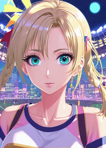 darjeeling,sports girl,darjeeling tea,life stage icon,honolulu,sports game,portrait background,tsumugi kotobuki k-on,edit icon,blond girl,wiz,background bokeh,rainbow background,short blond hair,colorful background,mari makinami,cheerleader,blonde girl,starry sky,sonoda love live,Illustration,Japanese style,Japanese Style 03