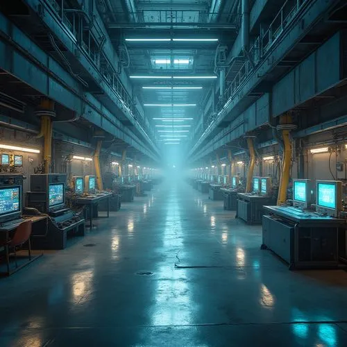 alchemax,industrial hall,bladerunner,arktika,cyberport,atmosfera,cyberscene,scifi,warehouse,light space,factory hall,synthetic,cyberia,empty factory,cyberworks,data center,computerworld,kamurocho,supercomputer,cybercity,Photography,General,Realistic