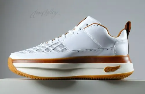 Leather upper sneaker, mesh inlay toe box, thick rubber sole with embossed  "wing" logo, all white leather with cognac trim color scheme ,Leather sneaker with mesh toe box white/cognac ,concord,melos,