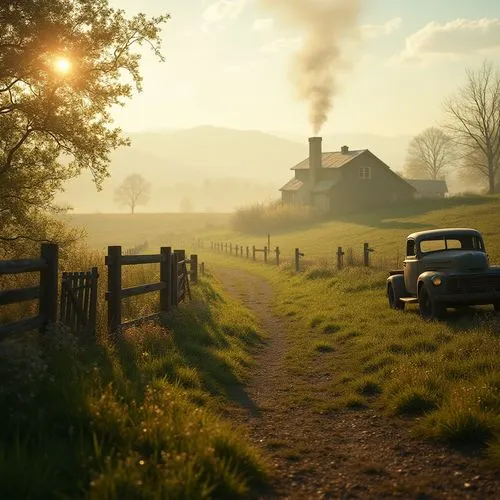 heartland,appalachia,farmstead,appalachian,rural landscape,cryengine,homestead,country side,countrie,backroads,farm landscape,bucolic,country,homesteader,steam engine,country road,morning mist,countryside,storybrooke,grantville,Photography,General,Realistic