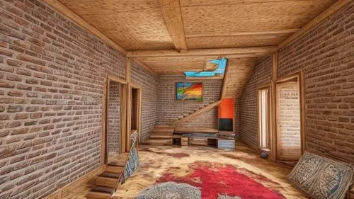 a brick wall is shown in a room with red carpet,hallway space,kandovan,riad,coober,coober pedy,sand-lime brick,Common,Common,Natural