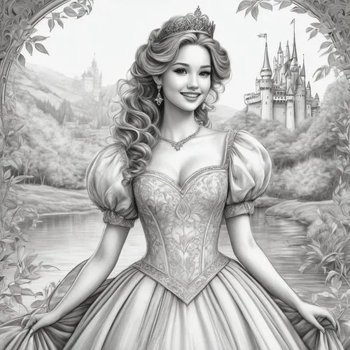 princess sofia,fairy tale character,princess anna,prinses,disneyfied,princess,Illustration,Black and White,Black and White 30