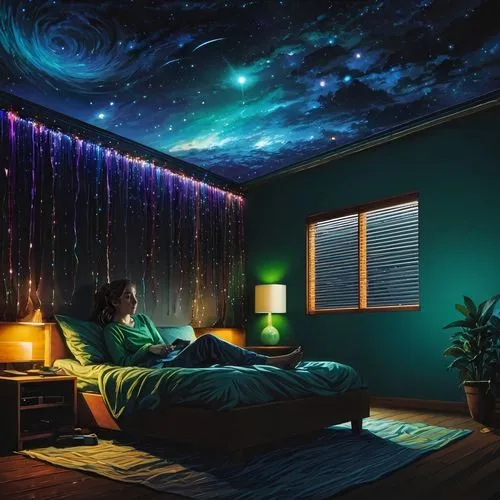 space art,sci fiction illustration,sleeping room,astronomer,scene cosmic,ufo interior,starfield,the night sky,tobacco the last starry sky,constellations,space,stargazing,fantasy picture,astronomers,sky space concept,starry night,the universe,meteor shower,universe,boy's room picture