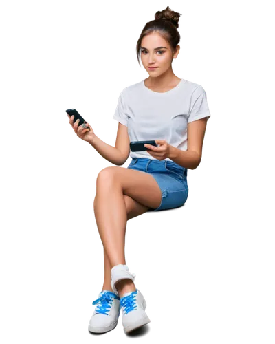 woman holding a smartphone,girl with speech bubble,texting,girl in t-shirt,sms,girl sitting,girl making selfie,phone icon,on the phone,jeans background,text message,using phone,texter,blurred background,pretexting,woman eating apple,emojicon,woman sitting,hande,siri,Conceptual Art,Daily,Daily 12