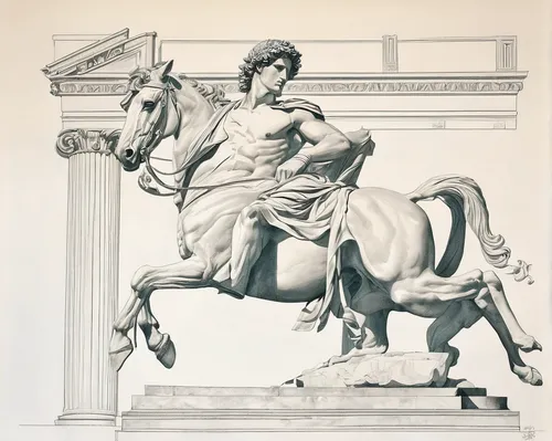 centaur,perseus,apollo,bernini,equestrian statue,marcus aurelius,man and horses,trajan,statue of hercules,discobolus,neoclassical,trioceros,eros statue,classical sculpture,monument to vittorio emanuele,pegaso iberia,classical antiquity,capitoline wolf,pegasus,advertising figure,Conceptual Art,Fantasy,Fantasy 23