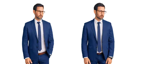 Middle-aged man, John, solo, (40yo), serious facial expression, brown short hair, glasses, stubble beard, white dress shirt, black tie, dark blue suit, hands in pockets, standing, realistic, natural l