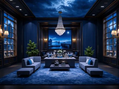 blue room,luxury home interior,great room,livingroom,blue lamp,interior design,living room,contemporary decor,modern decor,interior decoration,blue hour,lounges,hotel lobby,penthouses,luxury hotel,dining room,poshest,opulently,piano bar,interior decor