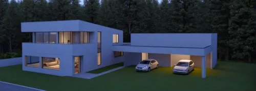 two cars are parked outside of the building,3d rendering,modern house,cubic house,cube house,smart house,sketchup,Photography,General,Realistic