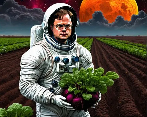 vegetables landscape,fresh vegetables,beets,rocket salad,vegetable field,veggie,vegetables,red beets,farmer's salad,picking vegetables in early spring,sci fiction illustration,root vegetables,veggies,farming,rutabaga,spaceman,mission to mars,pesticide,salad,beet,Conceptual Art,Sci-Fi,Sci-Fi 20