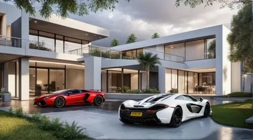 WHITE MCLAREN,luxury property,luxury real estate,modern house,luxury home,3d rendering,modern architecture,lamborghini,lamborghini estoque,modern style,smart home,luxury home interior,driveway,bendeme