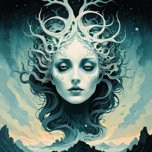 leota,carcosa,unseelie,naiad,dryad,persephone,fathom,medusa,the enchantress,narcosis,fantasy portrait,sedna,deepsea,priestess,hecate,siren,the snow queen,amphitrite,eldritch,delirium,Illustration,Japanese style,Japanese Style 08