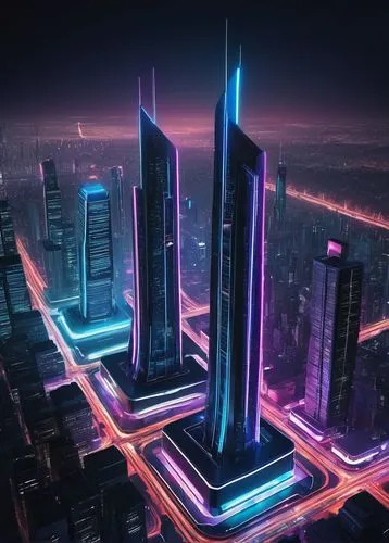 cybercity,cyberport,cybertown,dubai,guangzhou,mubadala,metropolis,doha,futuristic landscape,futuristic,cityscape,dubia,electric tower,tron,ctbuh,megacorporation,megacorporations,microdistrict,colorful city,futuristic architecture,Illustration,American Style,American Style 14