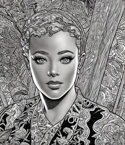 geisha,geisha girl,oriental princess,linden blossom,digital artwork,digital art,fashion illustration,fantasy portrait,african woman,filigree,willow,willow flower,digital drawing,african american woman