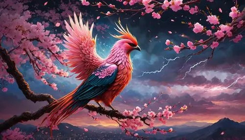 galah,pink quill,japanese sakura background,pink and grey cockatoo,pink robin,sakura background,spring bird,pink flamingo,flower and bird illustration,bird painting,light red macaw,sakura blossom,colorful birds,nature bird,phoenix rooster,beautiful bird,fantasy picture,beautiful macaw,spring background,macaw hyacinth,Photography,General,Fantasy