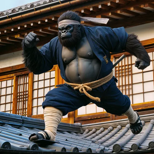 a giant gorilla stands on top of a roof,yokozuna,sumo,yokozunas,hakuho,taijutsu,suryohadikusumo