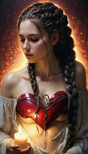 fire heart,fireheart,queen of hearts,fantasy art,sorceress,breastplates