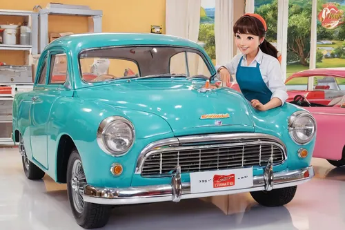 In a small town, a car mechanic with a passion for restoring vintage cars starts an unforgettable project.,moskvitch 400-420,nissan figaro,innocenti mini,suzuki splash,renault 8,cartoon car,simca,mosk