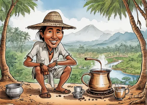 coffee tea illustration,ceylon tea,nicaragua nio,jamaican blue mountain coffee,indian filter coffee,sumatran,kopi tubruk,papua,bahian cuisine,kapeng barako,teh tarik,kopi,single-origin coffee,guatemala gtq,pachamanca,cooking pot,ground coffee,arabica,pachamama,papuan,Illustration,Abstract Fantasy,Abstract Fantasy 23