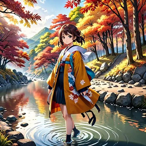 autumn background,kumiko,japanese sakura background,komachi,yukata,autumn theme,Anime,Anime,General