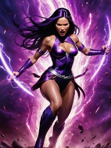 psylocke,sindel,blackfire,purple background,purple,elektra,Illustration,American Style,American Style 01