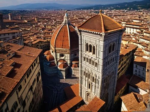 Florence, Italy, Duomo complex, terracotta rooftops, ancient stone buildings, ornate carvings, arched windows, grand cathedral, intricate marble sculptures, Renaissance palaces, narrow cobblestone str