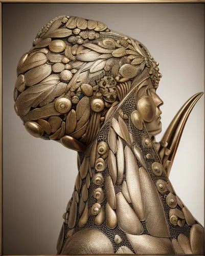 sculpt,mandelbulb,wood carving,png sculpture,medusa,gold foil mermaid,fractals art,biomechanical,bronze sculpture,golden crown,fractalius,gold crown,decorative figure,crown render,gold foil tree of life,3d model,abstract gold embossed,gold filigree,gold paint stroke,allies sculpture,Realistic,Jewelry,Vintage